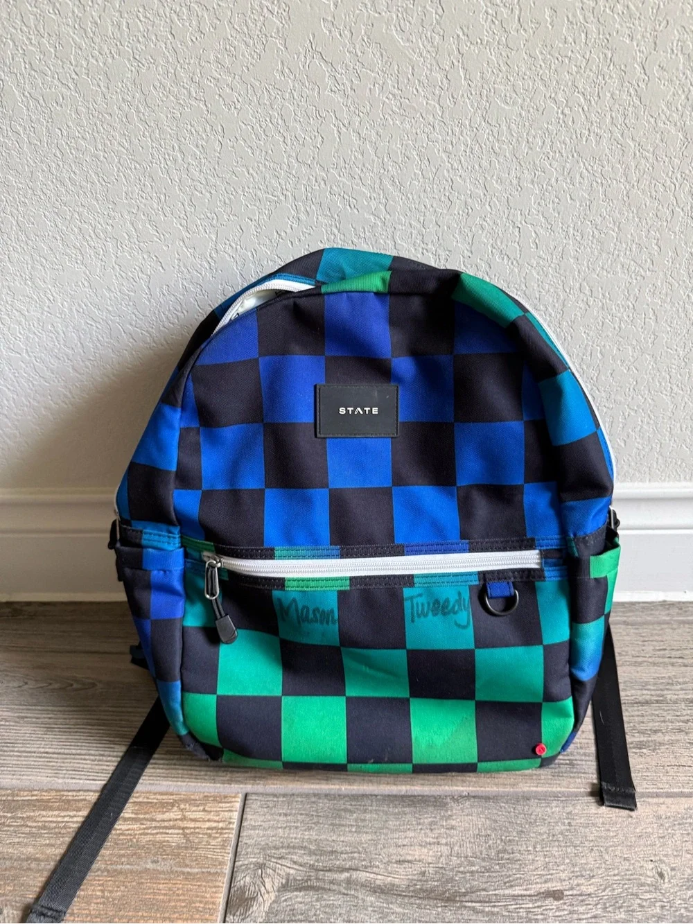 STATE Blue and Green Checkerboard Backpack